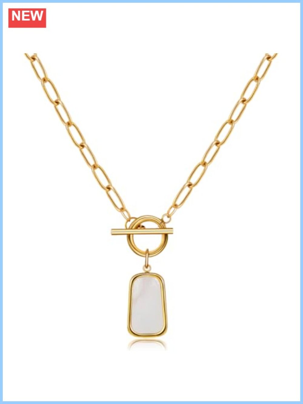 18K Gold Plated Natural Shell Pendant Necklace Toggle Clasp 20"